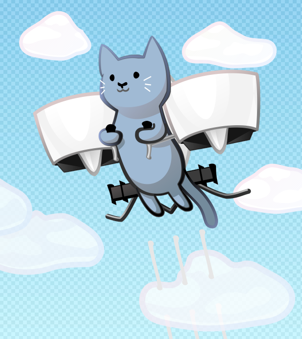 Vector art. After 30 years of development, Meowtin Aircraft released one of the most anticipated inventions of its time. Created for a friend's coffee mug.
